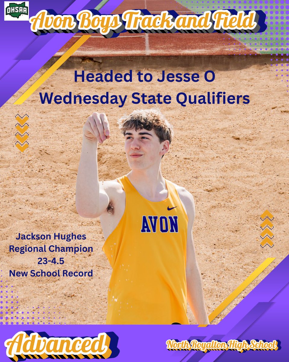 avon_track's tweet photo. 🚨🎟️See you Saturday at Jesse O. Qualifiers to the Div.  2 OHSAA state track and field championship https://t.co/s8QaIzm4Ec