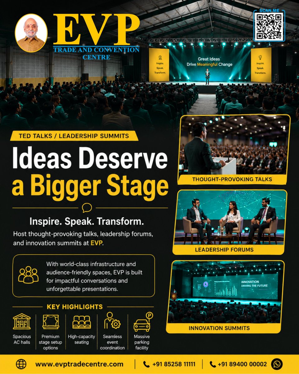 evptradecentre's tweet photo. Host powerful talks, leadership forums &amp; innovation summits at EVP Trade &amp; Convention Centre.
Inspire minds. Spark conversations. Create impact.
#EVPTradeCentre #EVP #Chennai #Business  #CorporateEvents #trending https://t.co/bnpF3qxk5h