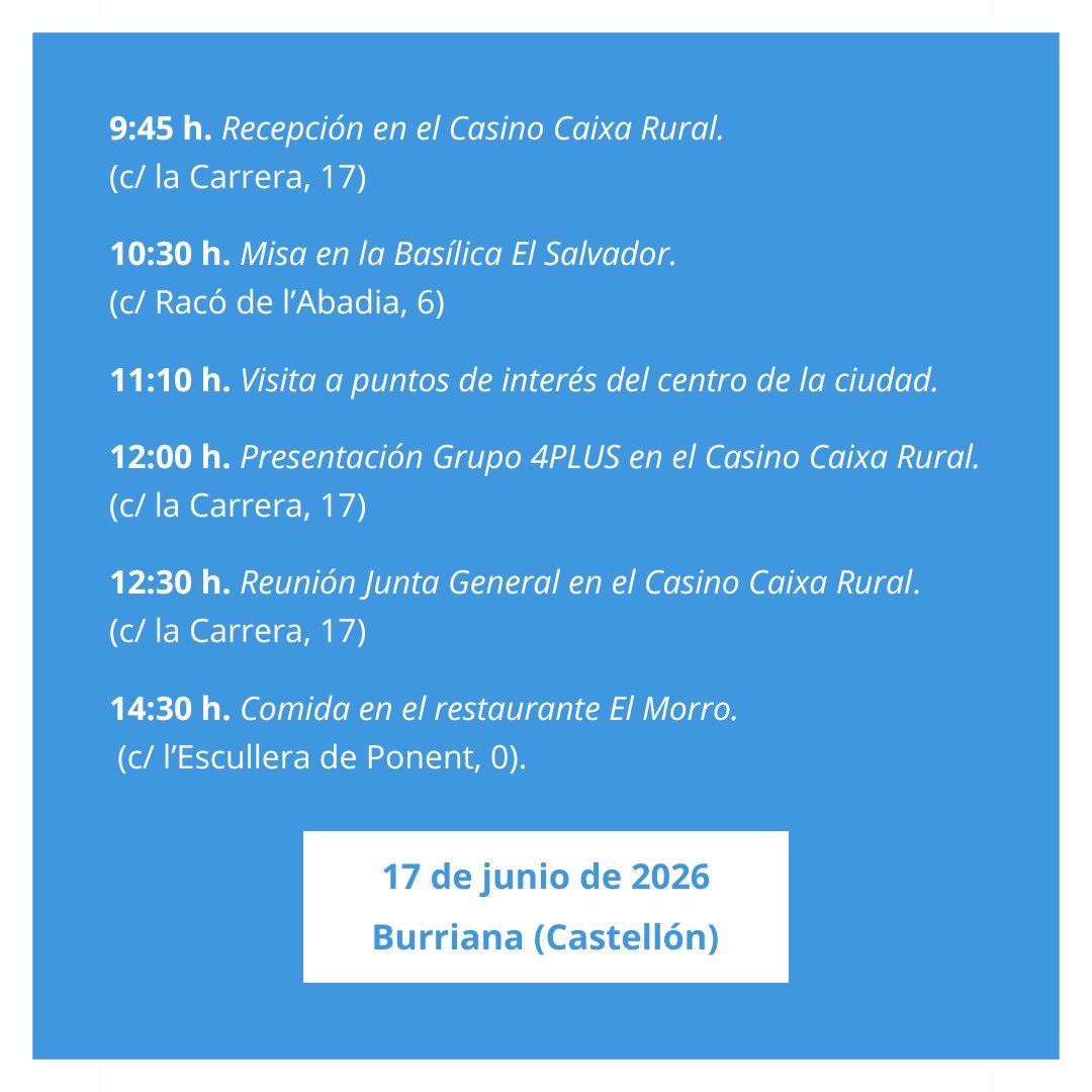 fecoreva's tweet photo. 📌 Jornada de la Junta General

📅 17 de juny de 2026
🕒 9:45 hores
📍 C/ la Carrera, 17. Borriana (Castelló) 
📩 Inscripció al correu fecoreva@regantescv.com https://t.co/TCqTvm7YEt