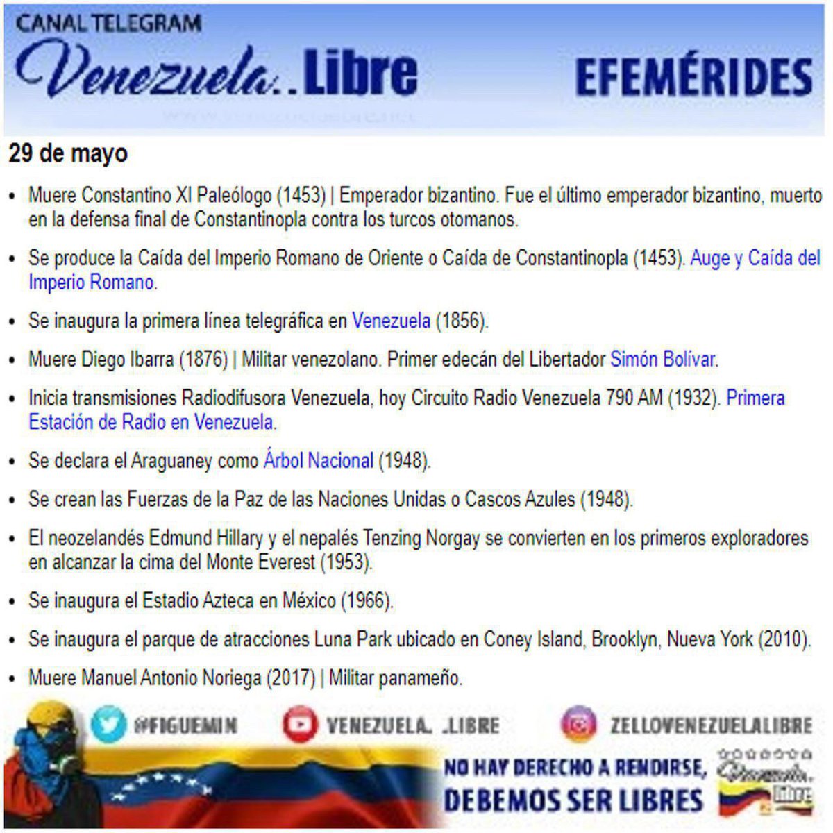 CsarLpe1525's tweet photo. 💥29 DE MAYO
EFEMÉRIDESDE VENEZUELA https://t.co/Zte6JyRaWW