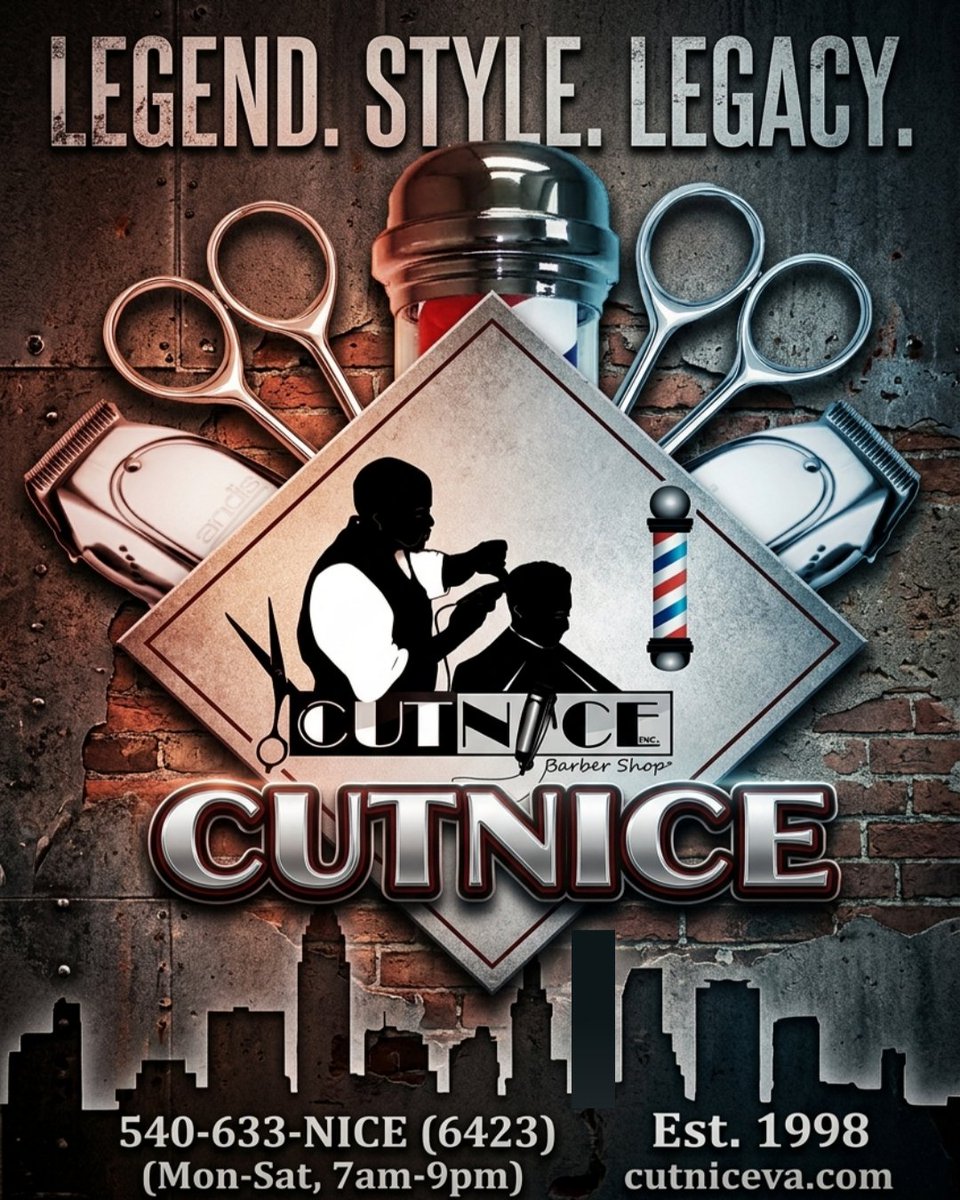 CutNice1's tweet photo. Legend. Style. Legacy.

Cut Nice Barbershop
1137 East Main Street
Radford, VA 24141
(540) 633-NICE | (540) 633-6423
https://t.co/1FEMvGk8EK

#Barbershop https://t.co/GVFnOYdlya