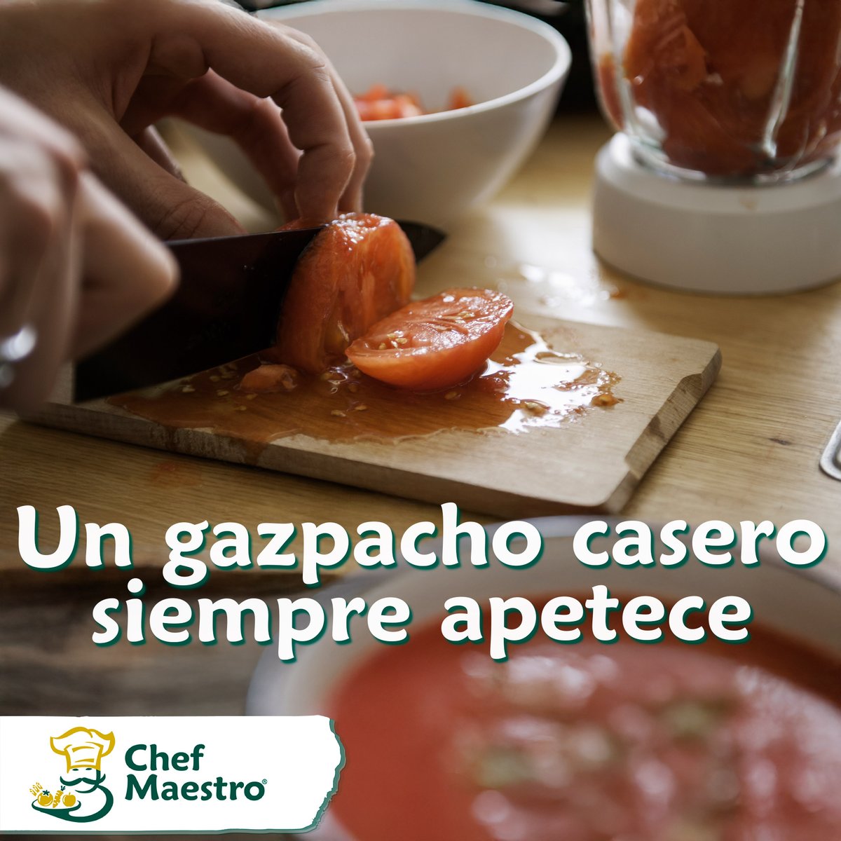 MaestroSpain's tweet photo. Con este calor, las comandas se llenan de gazpachos y salmorejos. Es el plato estrella de la temporada y, para que la clientela vuelva a pedirlo, la calidad del tomate es innegociable. En Chef Maestro cuidamos el producto para que vuestra carta siga siendo un éxito. https://t.co/xhapOHzbH4
