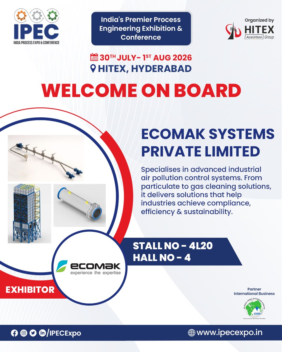 IPEC_EXPO's tweet photo. Welcome on board Ecomak Systems Private Limited.
Delighted to have them showcase their solutions at 5th edition of IPEC.

#IPEC #ProcessEngineering #IndustrialExpo #ManufacturingIndia #HITEX https://t.co/Rj2ZyAtg2R