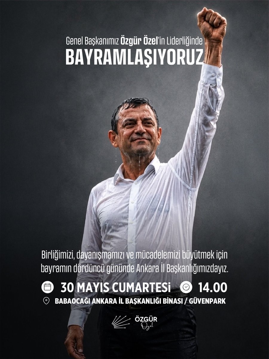 yasar2518's tweet photo. @eczozgurozel Seçilmiş Genel Başkanımız Özgür Özel, bayramın dördüncü günü örgütümüzle, partililerimizle, vatandaşlarımızla bayramlaşıyor.

🗓️ 30 Mayıs Cumartesi
🕗 14.00
📍 Babaocağı Ankara İl Başkanlığı Binası / Güvenpark https://t.co/JpvHVAiyEl