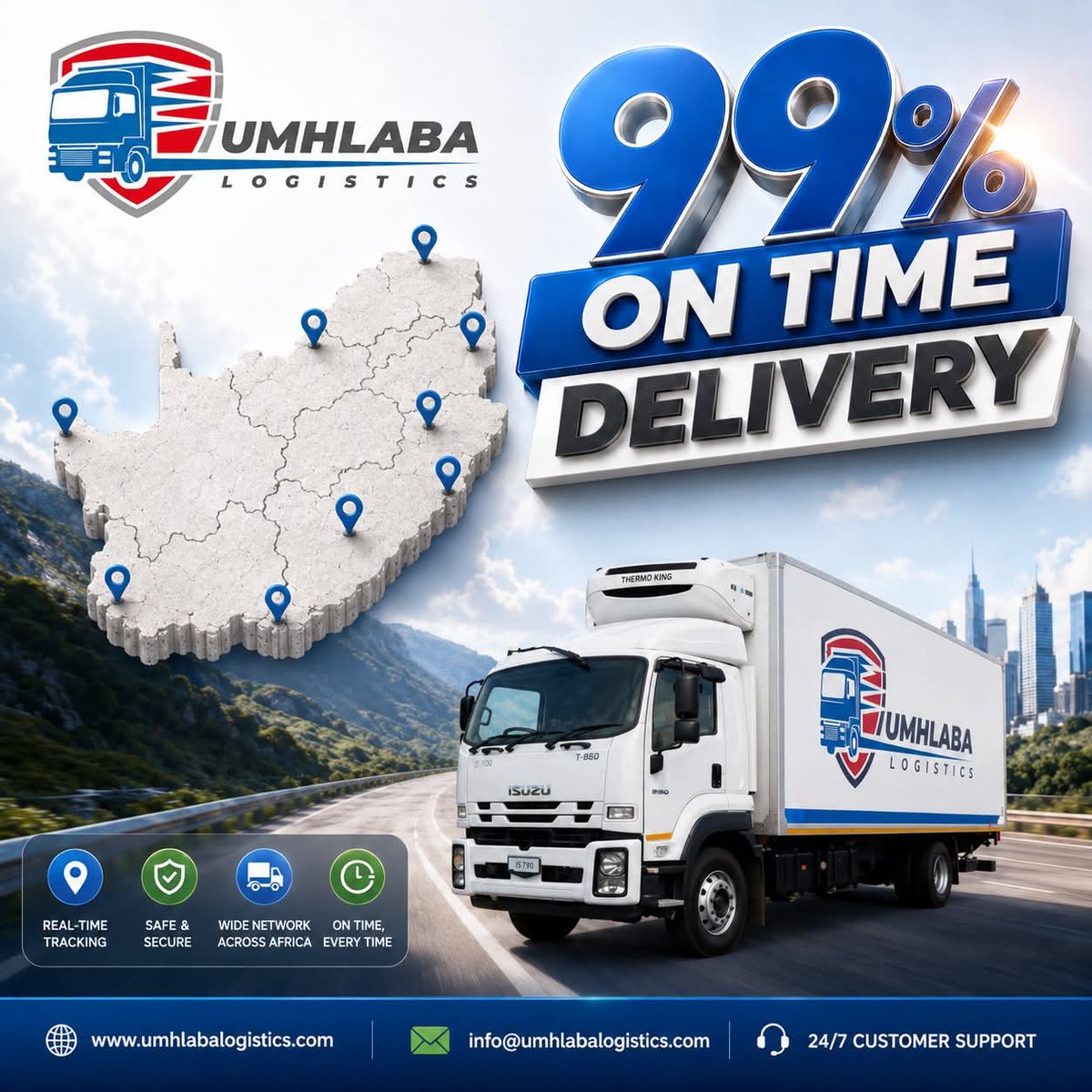 UmhlabaLogistic's tweet photo. 🚛🇿🇦 Delivering Excellence Across South Africa!
At Umhlaba Logistics, we pride ourselves on reliable and on-time deliveries. Whether it's general cargo, industrial goods, construction materials, FMCG, or agricultural products.

#umhlabalogistics
#LogisticsSouthAfrica
#truck https://t.co/HuHXSaC6XK