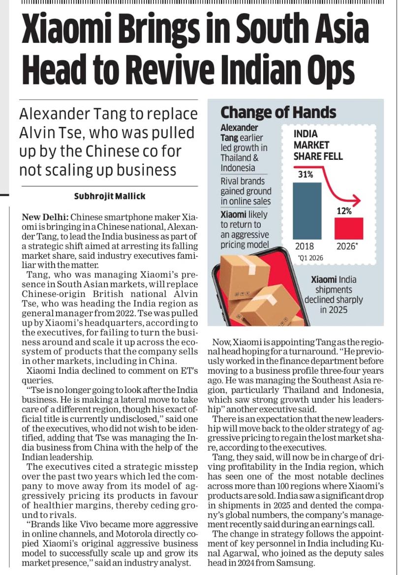 AimraIndia's tweet photo. Change of hands at Xiaomi India. 🔄

Alexander Tang takes the helm to revive dropping shipments and counter aggressive moves from rivals like Vivo and Motorola. A major strategic shift is underway in the Indian smartphone market.

Xiaomi Brings in South Asia Head to Revive Indian Ops
🔗👇
https://t.co/iO96bjSIwY