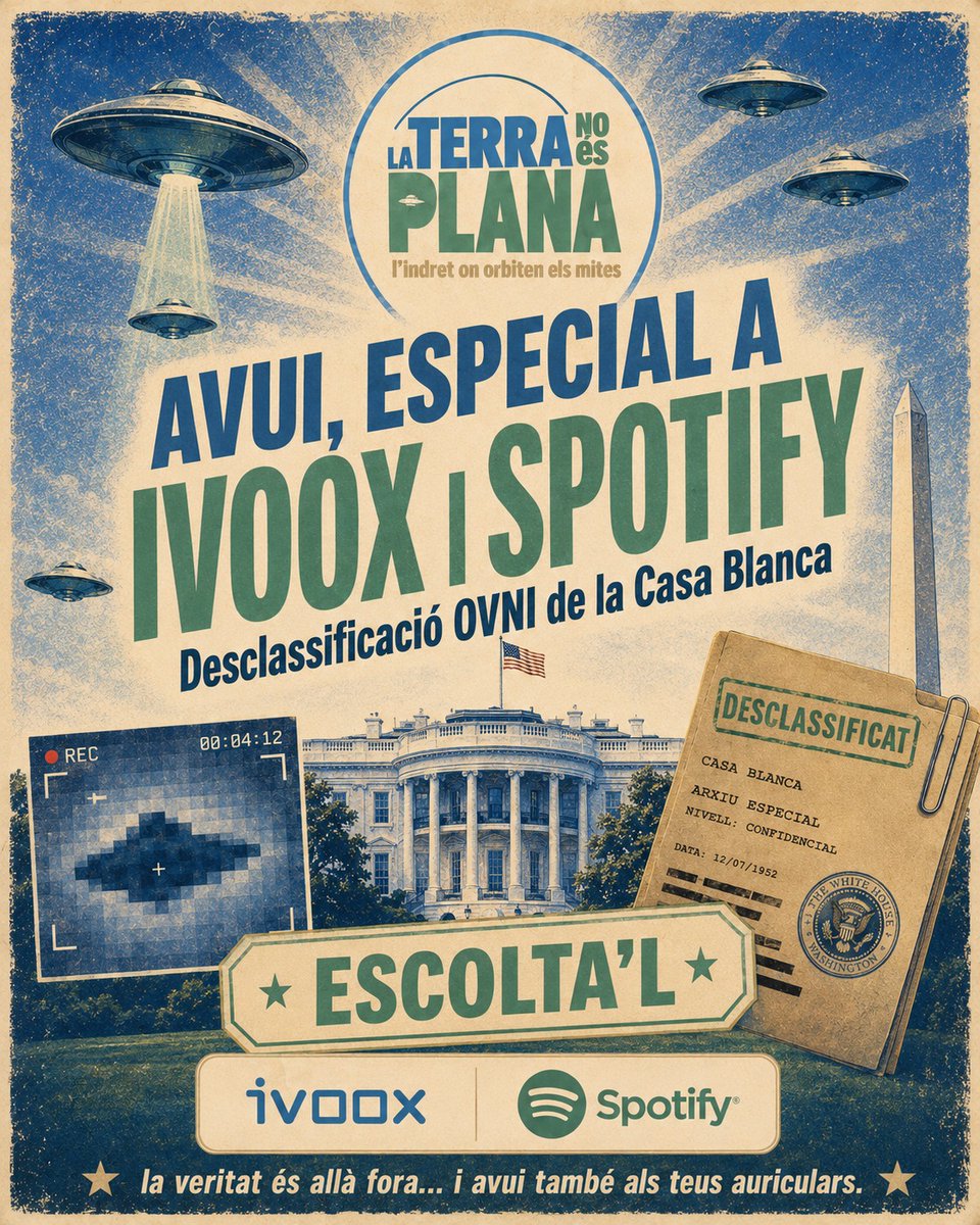 TerraNoEsPlana's tweet photo. 🛸 Avui, especial OVNI!

Documents desclassificats, vídeos pixelats, UAPs i misteris de la Casa Blanca. 📂👽

A La Terra No És Plana obrim els arxius i ens preguntem: què s’hi amaga?

🎙️ Disponible a iVoox i Spotify👇🏻

https://t.co/4AC2k7apBo https://t.co/gVooD3K1J8