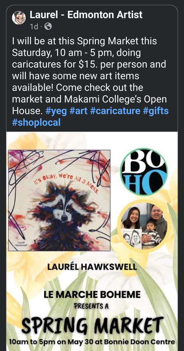 YEGwindshield's tweet photo. @hilaurel will be drawing caricatures tomorrow/Saturday at Bonnie Doon Mall 
She will have a booth near the top of the North Bowling 🎳 entrance https://t.co/WPXHibA2QQ