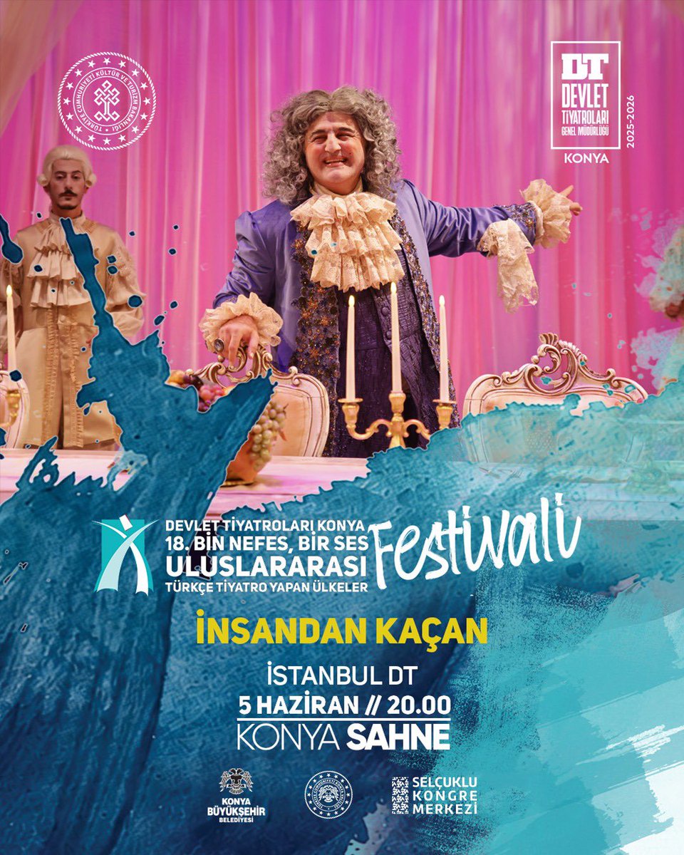 scckonya's tweet photo. İnsandan Kaçan 🎭
18.Uluslararası “Bin Nefes Bir Ses” Türkçe Tiyatro Yapan Ülkeler Festivali kapsamında sahnelenen “İnsandan Kaçan”, yalnızlık ve insanın kendinden kaçışını etkileyici bir anlatımla sahneye taşıyor. ✨

İnsandan Kaçan
📍 SKM Konya Sahne
🗓 5 Haziran 
🕐 20:00 https://t.co/9V52XowvaF