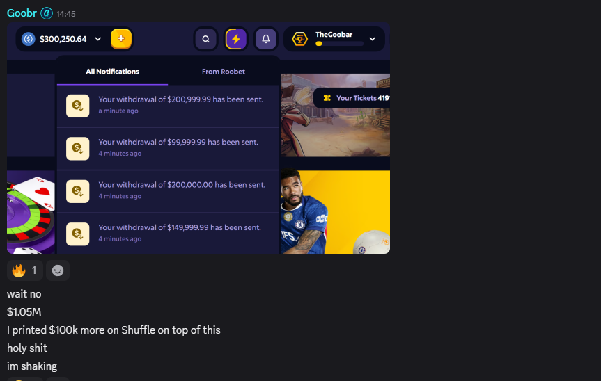 TheGoobrUpdates's tweet photo. 🚨$4,000 to $1,100,000 @Roobet 🚨
@TheGoobr JUST TURNED $4K INTO $1.1M THIS IS FUCKING INSANE, THIS WAS DESERVED 🤑 https://t.co/KH0OPJxb9h