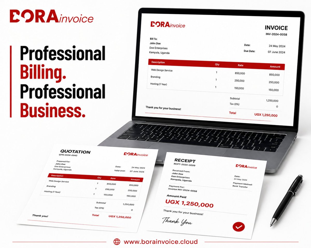 lwegatech's tweet photo. How professional is your billing process?

A client may never see your office.

They may never meet your team.

But they will see your invoices, quotations, and receipts.

Professional documents create confidence. Poor records create doubt.

With BORAinvoice, you can create professional invoices, quotations, receipts, and reports from one place. Because every business deserves a professional image.

https://t.co/jsMSrS9DcS⁠

#BORAinvoice #SmartBilling  #Invoices #Quotations #BusinessGrowth