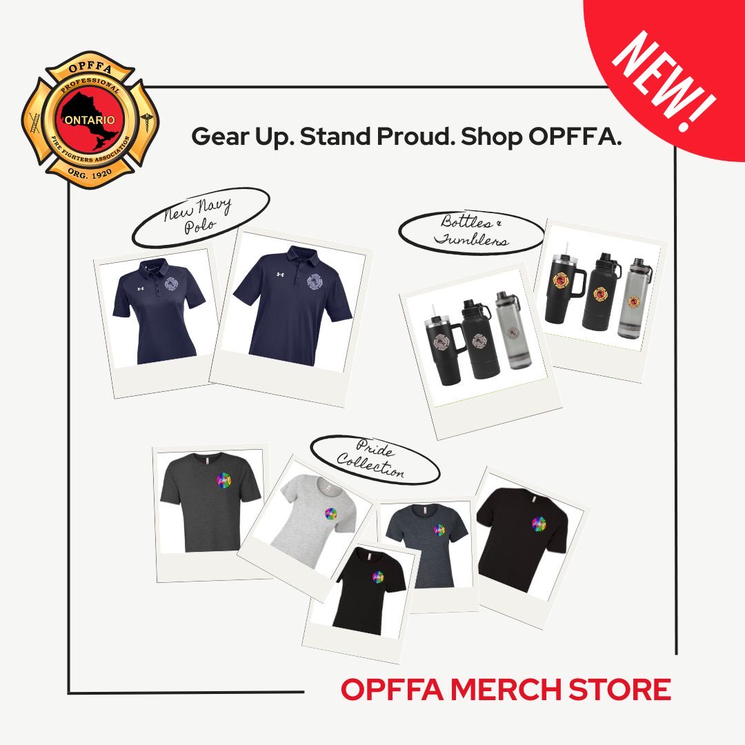opffa's tweet photo. New items have arrived at the OPFFA Merch Store! 🔥👕 We’re excited to introduce our new Navy Polo shirts, bottles, travel tumblers, and our exclusive Pride T-Shirts now available for purchase. Whether you’re looking to represent OPFFA at events, on shift, or in the community, we’ve got something for everyone. Don’t miss out, check out the latest additions and show your OPFFA spirit today! For more information and to access the store, visit our website.