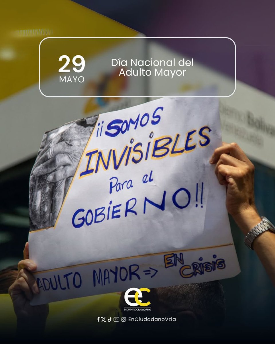 EnCiudadanoVzla's tweet photo. En el Día del Adulto Mayor, Venezuela tiene mucho más que felicitar: tiene una deuda enorme que reconocer.

Nuestros adultos mayores trabajaron toda una vida para construir un país que hoy les paga con pensiones insuficientes, precariedad y abandono. Muchos enfrentan la soledad, la imposibilidad de cubrir sus necesidades básicas y la angustia de depender de ayudas para sobrevivir.

No basta con homenajes simbólicos cuando envejecer en Venezuela se ha convertido, para tantos, en una lucha diaria por la dignidad.

Honrar a los adultos mayores también significa exigir condiciones de vida justas, acceso a salud, alimentación y el respeto que merecen quienes sostuvieron este país durante décadas.