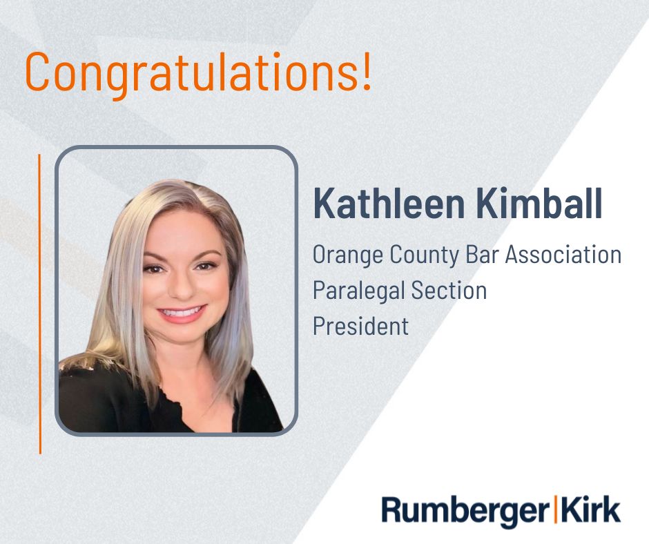 rumbergerkirk's tweet photo. Congratulations to @rumbergerkirk's Kathleen Kimball on becoming President of the @OCBA_FL Paralegal Section. 

#OCBA #ParalegalProfession https://t.co/qLxr3k4S6L