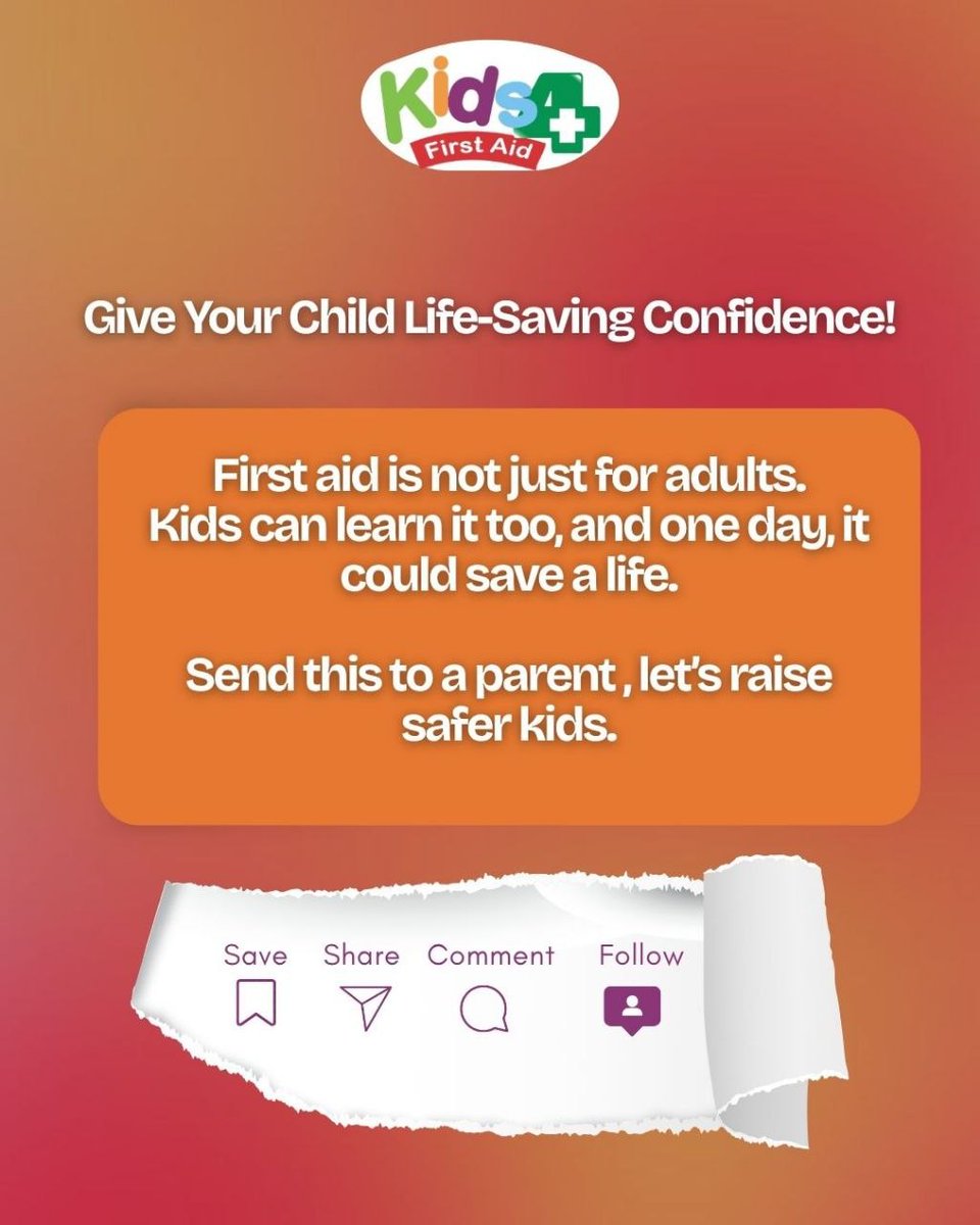 Kids4FirstAid's tweet photo. If your child witnessed an emergency today, would they know what to do?
Basic first aid isn't just a life skill, it teaches children confidence, awareness, and how to respond calmly when it matters most.
Prepared kids are safer kids.
DM us for child-friendly first aid training. https://t.co/BfcFXD3rZo