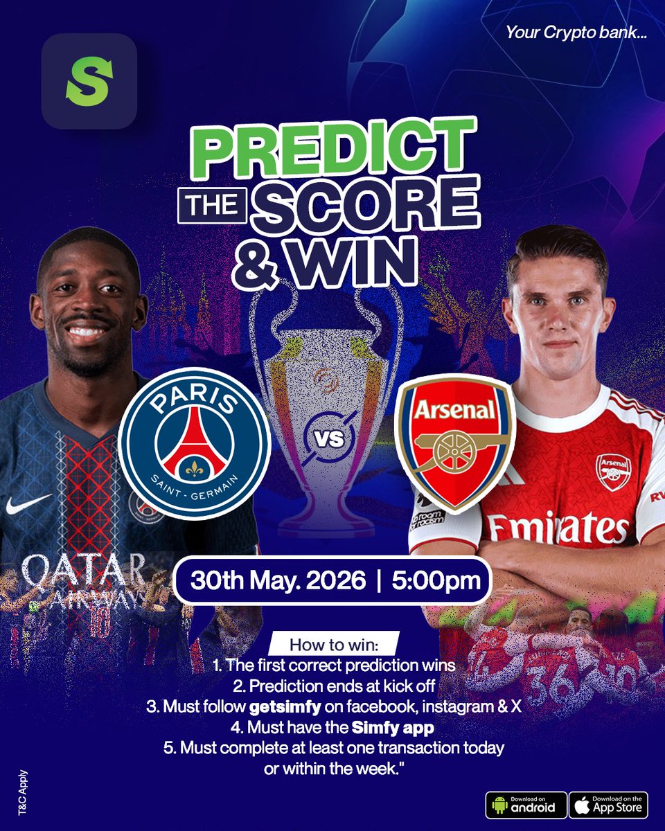 getSimfy's tweet photo. PSG vs Arsenal? 
One side has speed.
The other side has… “next season.”

Drop your score prediction below 👇
The first 2 with the correct prediction wins 5000 each

Arsenal fans, this is another chance to celebrate more this season 

Vote Now https://t.co/vg4BbqdoA3
