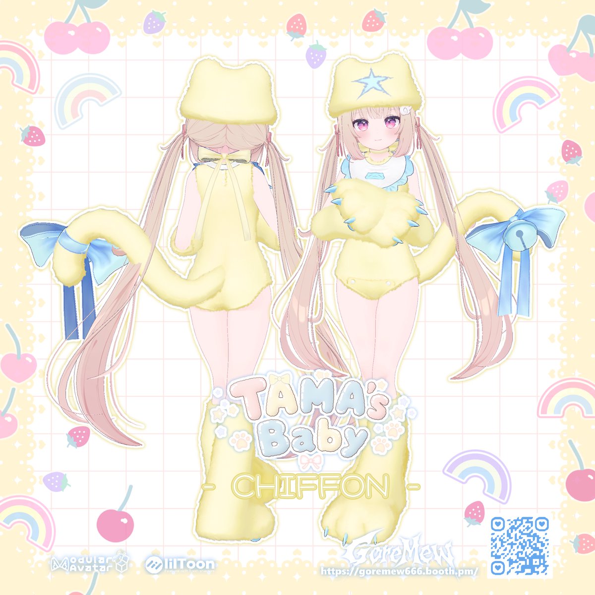 goremew666's tweet photo. ─── ･ ｡☆*☽*☆ﾟ.─────

#GoreMew  新作3D衣装　
 〖 TAMA's Baby 〗

˗ˋˏ 🉐ワンコインで販売中‼️ ˎˊ˗

初期は7アバター対応！
今後も追加していく予定なのでお楽しみに🐱🩵

今回ご紹介するのは
「キプフェル」　「ラムネ」　「シフォン」
の3人です♡

┈┈┈┈┈┈┈┈┈┈┈
🉐セール①｜3日間限定！ワンコインセール

🗓️2026年5月29日 18:00 ～ 5月31日 23:59

【単品購入】通常価格：900円 → 500円
【フルセット】通常価格：1,500円 → 1,000円

🉐セール②｜約20％OFFセール

🗓️2026年6月1日 ～ 6月4日 23:59

【単品購入】通常価格：900円 → 700円
【フルセット】通常価格：1,500円 → 1,200円
┈┈┈┈┈┈┈┈┈┈

セール期間中に購入していただいた方には
Special item「ガラガラ」をプレゼント🎁✨
※配布はセール終了後にBOOTHのメッセージよりダウンロードURLをお送りします

ぜひお得に手に入るこのセール期間中にご購入ください！ㅤㅤ

🔗　https://t.co/V6GZSDj3xg

#VRChat #VRC衣装

─── ･ ｡☆*☽*☆ﾟ.─────