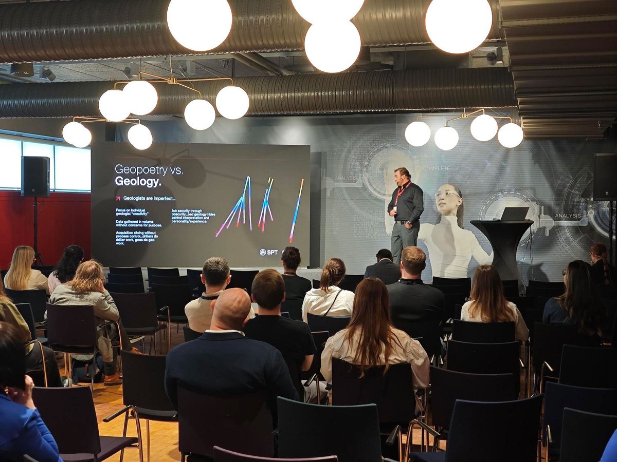 SPTAB's tweet photo. High attendance, great engagement, and valuable discussions during the technical presentation delivered by Geoffrey Burtner at Euro Mine Expo.

Thank you to everyone who joined the session and to all the visitors who stopped by our booth throughout the event. 

We truly appreciate the interest shown in our technologies and the opportunity to connect with so many mining professionals.

#EuroMineExpo #MiningExploration #MiningTechnology #Geology #SPT