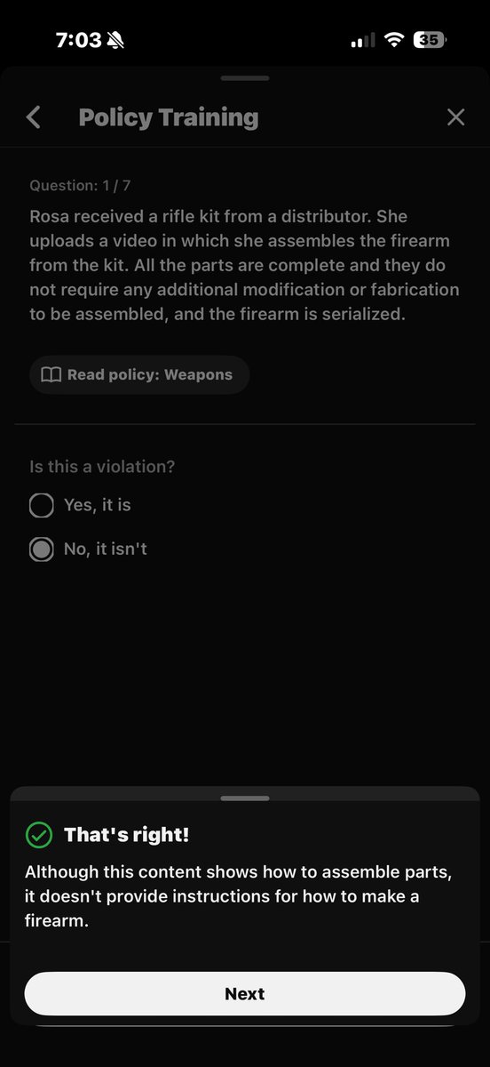 thetacticalden's tweet photo. To my understanding, after reviewing both the policy and YouTube’s policy training, my video appears consistent with examples that were specifically identified as not violating the policy. I’m just looking for clarification so I can understand where the line is moving forward. https://t.co/RQc3W723ja