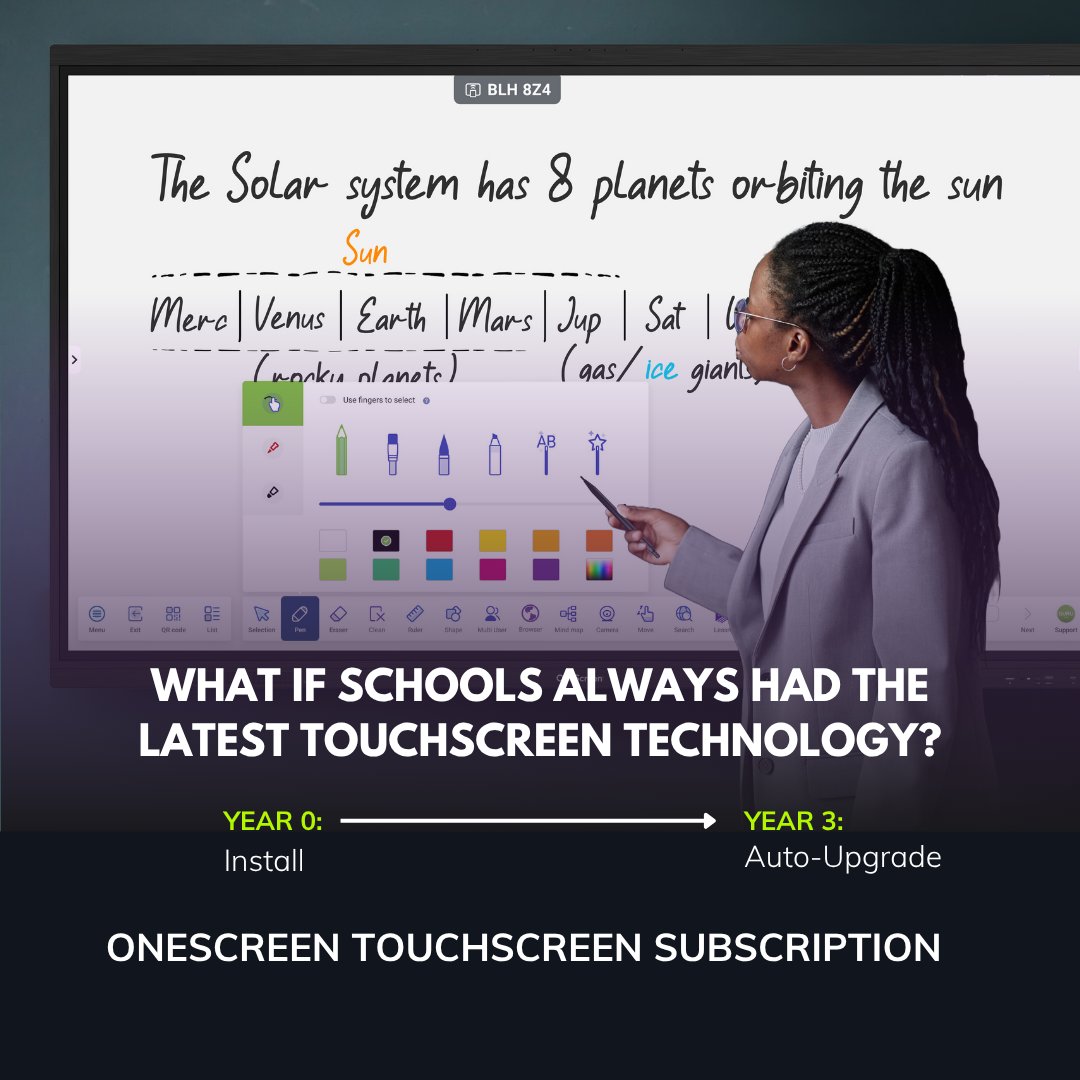 OneScreenGlobal's tweet photo. What if schools always had the latest touchscreen technology?
Always current. Always under advanced warranty. Always price-locked.
No outdated hardware. Ever.
Details https://t.co/QP0lvMGoRj
Watch https://t.co/QmA41PLyAn
#OneScreen #EdTech #ClassroomTech #InteractiveScreen https://t.co/0nayteyEgF