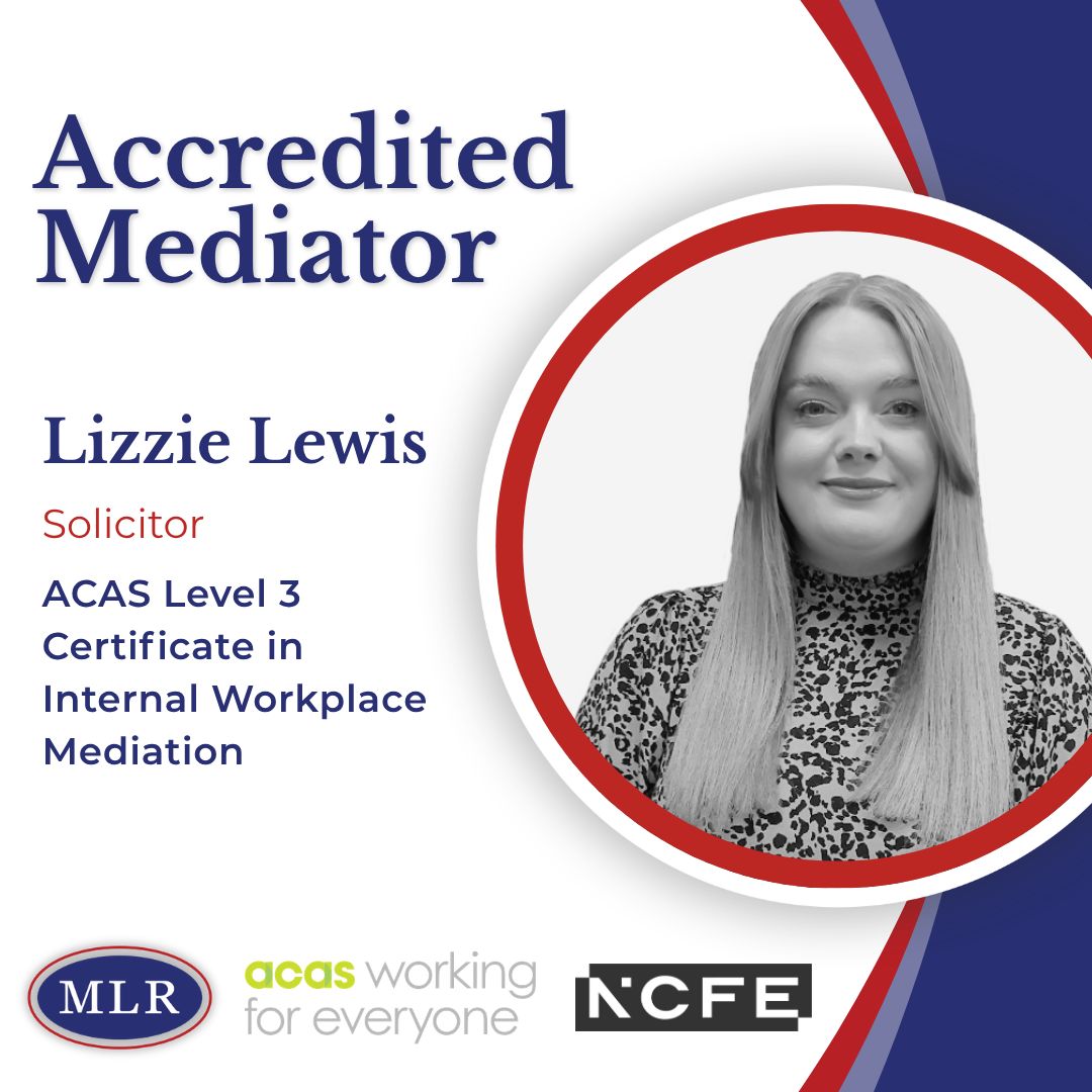 MLRLaw's tweet photo. Congratulations to Lizzie Lewis from our Employment Law team, who has successfully passed the ACAS Level 3 Certificate in Internal Workplace Mediation and is now an accredited mediator! 🎉👏 

Well done, Lizzie, on this fantastic achievement. https://t.co/L12mhOqge7