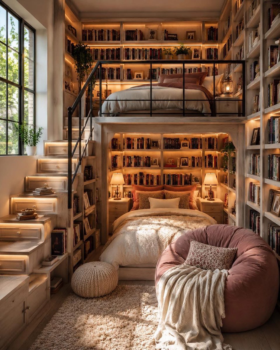 vlanon's tweet photo. 2 lits, 1000 livres, 1 seul regret : ne pas vivre ici.
Quand ta chambre devient librairie privée. Optimisation + cocooning max ✨
#ReadingNook #DreamRoom #SmallSpace #BookLovers https://t.co/Vs4NxsBV6z