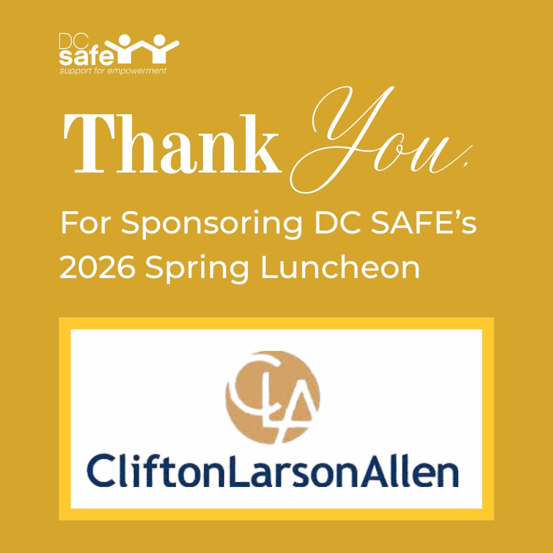 DC_SAFE's tweet photo. Last but not least, a huge thank you to @CLAconnect for supporting DC SAFE’s Annual Spring Luncheon! As DC SAFE’s auditor, their commitment to financial integrity helps strengthen our work, and we’re grateful for their continued partnership and support. https://t.co/jmkce4LrYV