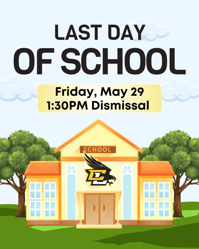 CentralLeeCSD's tweet photo. Today is the last day of school! Thank you to our students, staff, and families for a wonderful school year. 🎉

Students will dismiss at 1:30pm today. We hope everyone has a safe and fun summer break! #Proud2bCL https://t.co/zUIxJHRRmS