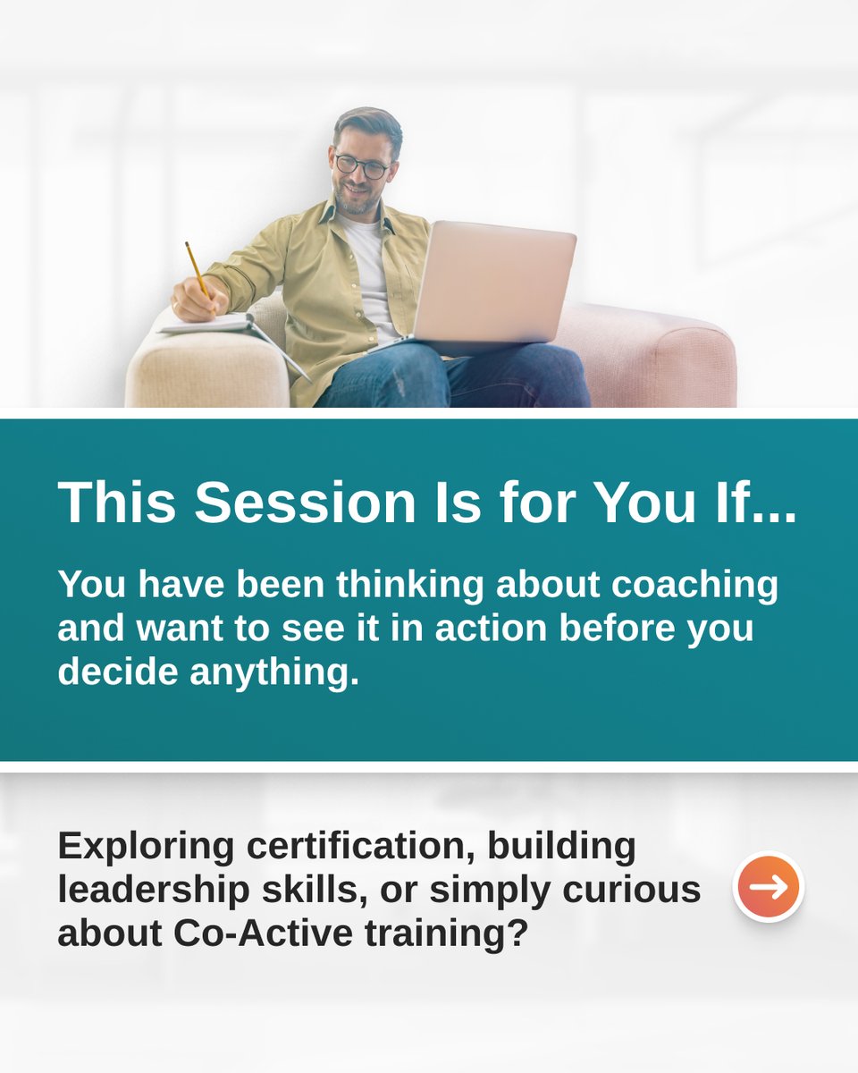 CoactiveLeaders's tweet photo. Spots are filling up for Explore the Path to Coaching Success! Join us on Jun 11 - 8AM PT/ 5PM CEST for one free hour to watch Co-Active coaching live and get clarity on your next step.

Register now: https://t.co/dXTZCvwuDU
#CoActiveCoaching #CoachTraining #BecomeACoach https://t.co/eERm4wzXYX