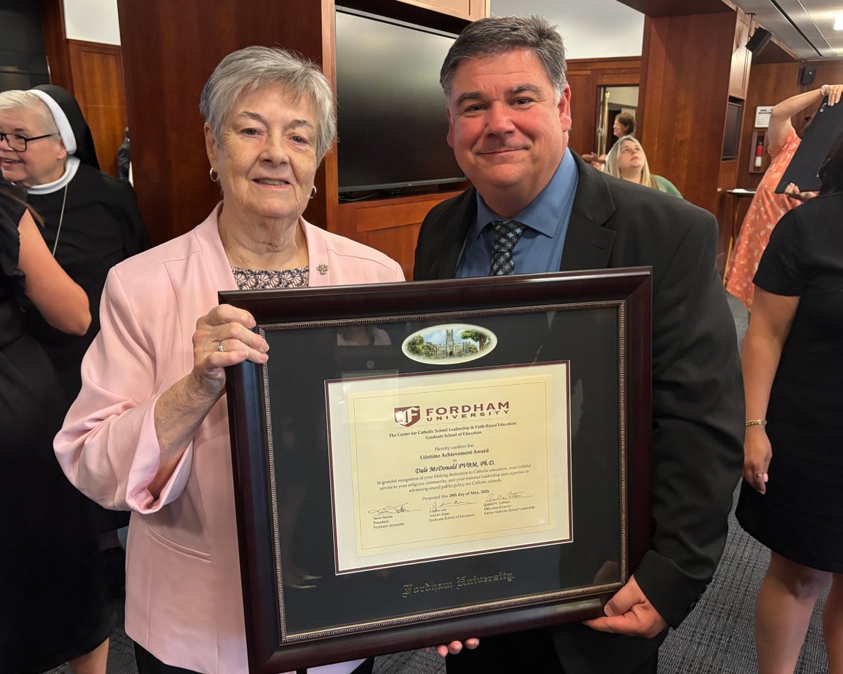 NCEATALK's tweet photo. Last night, @FordhamNYC honored our very own Sr. Dale McDonald, PBVM, Ph.D., NCEA Vice President of Public Policy, with a prestigious Lifetime Achievement Award. A heartfelt congratulations to you, Sr. Dale! Your impact is felt by all who work in #CatholicEducation! https://t.co/jUhlwLvisc