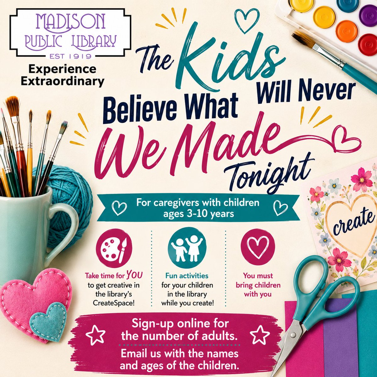 MadisonPL's tweet photo. 🎨✨ Join us for a fun night crafting Skinny Tumblers! Caregivers &amp; kids 3–10 welcome. Register now! https://t.co/HBjO19Qd3f #CreateSpace #CaregiverNight #LibraryFun #CraftNight #CommunityCreativity #SkinnyTumblers https://t.co/50I2is7Cuo