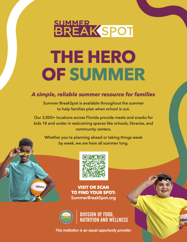 ELEOSWELLNESS's tweet photo. School may be out, but free meals are still available this summer ☀️🍎

Summer BreakSpot offers free meals and snacks for children 18 and under at locations across Florida.

Visit https://t.co/9TiRfqvmfw to find a location near you. #Eleos #PinellasCounty https://t.co/3j2qhJS0qk