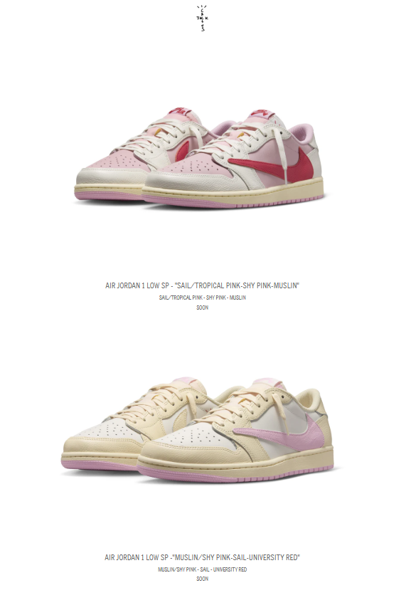 nicekicks's tweet photo. Travis Scott x Air Jordan 1 Low OG "Tropical Pink" &amp; "Shy Pink" raffle is coming soon! 🩷🌵

📲 https://t.co/ncAOGN5q9j https://t.co/pen9Whdwfw