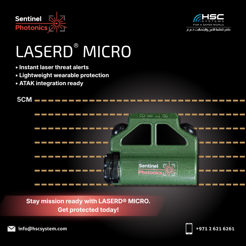 HSCSystem's tweet photo. LASERD® MICRO delivers instant laser threat awareness for frontline operators when every second matters.

#HSCS 
#forasaferworld #uae #abudhabi #dubai #digitaltransformation
#SentinelPhotonics #LaserdMicro #ForceProtection
#ملتزمون_ياوطن
#نتصدر_المشهد https://t.co/dSYC5Ybg1x
