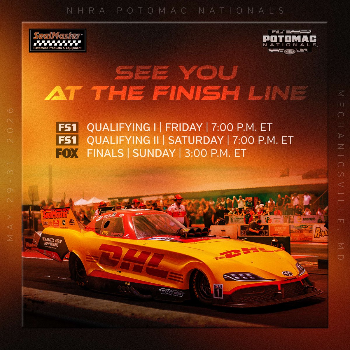 SealMasterNet's tweet photo. Three straight wins and hungry for more! 🔥

The #NHRA Potomac Nationals are on at @GoRaceMIR and @TeamKalitta, @AirDoug, @ShawnLangdon333 and @JRTodd373 are ready to keep the momentum rolling. Catch the action live on @FS1 and Fox! #PotomacNationals https://t.co/YF1FhiXZMv