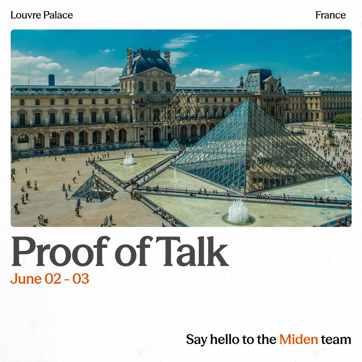 0xMiden's tweet photo. We will be at the Louvre Palace next week.

Come say hello 😎 https://t.co/VnqhLS0OlE