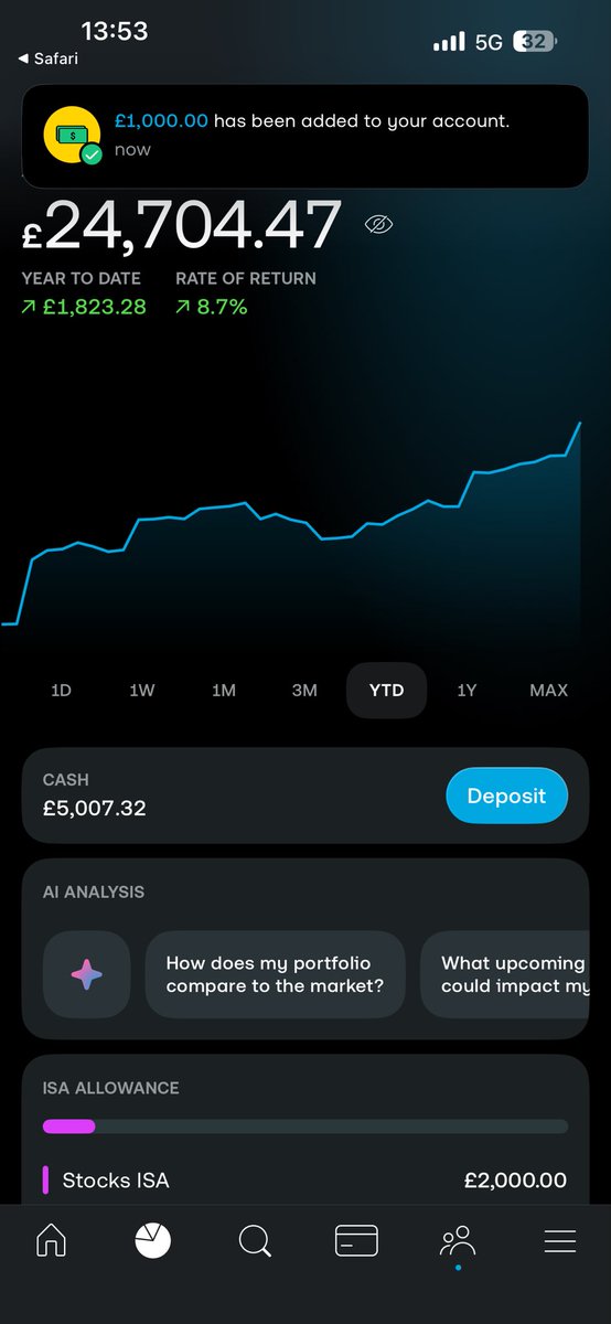 HomeOfWAR's tweet photo. Payday means one thing that I haven’t done in a while.

Topped up the S&amp;S ISA

£1k added into fund. 

I have now deposited over £20k in total.

What a journey this has been.

Pushing towards that 25k mark!

#investing #t212 #stocks #dividends https://t.co/yzG6cBorTN