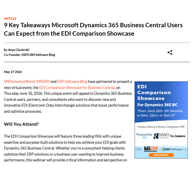 msdynamicsworld's tweet photo. 9 Key Takeaways #Microsoft #Dynamics365 Business Central Users Can Expect from the EDI Comparison Showcase. https://t.co/uQUh8B9hL0 https://t.co/kePgSEPpcW