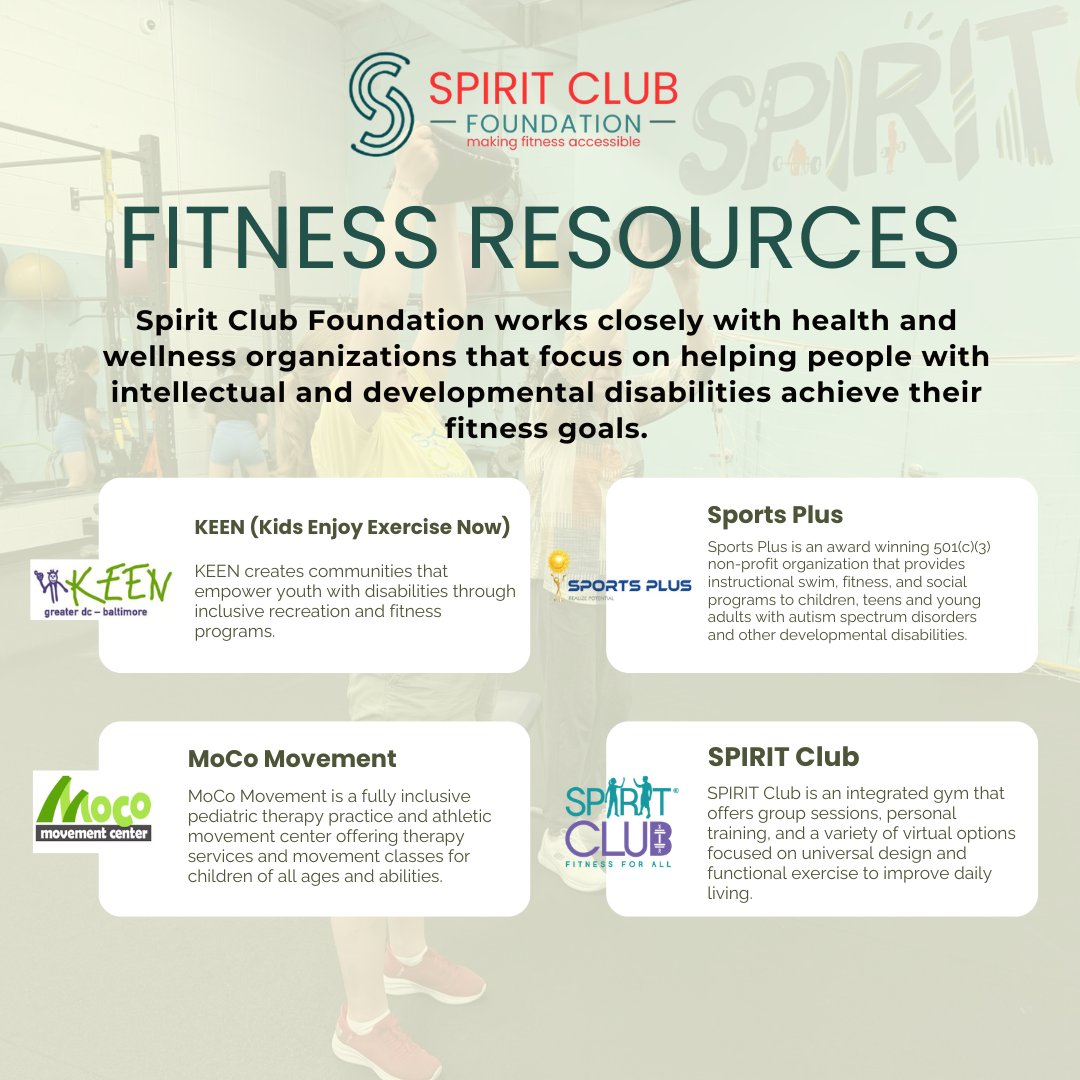 SpiritClubFnd's tweet photo. Spirit Club Foundation partners with health and wellness organizations to help individuals with intellectual and developmental disabilities reach their fitness goals through inclusive programs and accessible opportunities.

#SpiritClubFoundation #InclusiveFitness https://t.co/mz55cDfObv