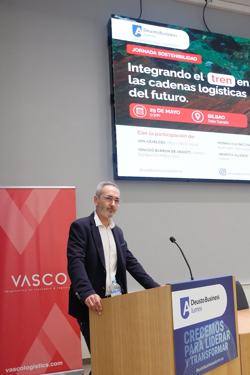AlumniDBA's tweet photo. 🚆 El futuro de la logística europea será más sostenible… y el ferrocarril tendrá un papel clave.
Todo a debate en la jornada organizada por @AlumniDBA  y VASCO Group celebrada en Bilbao esta mañana
👉https://t.co/r6NYWKQNDz
@deustoDBS @deusto https://t.co/nyGH9hYcMn