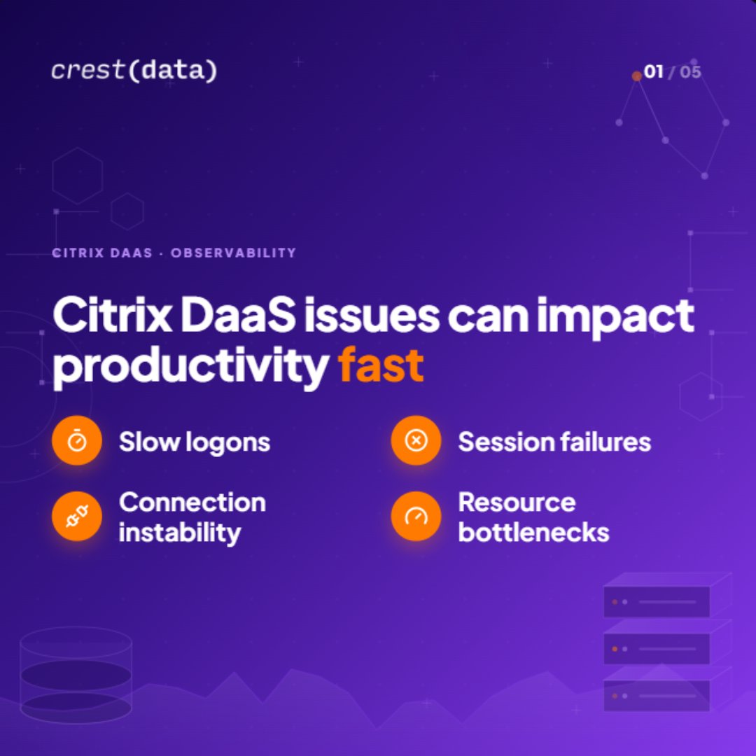 crestdata_ai's tweet photo. Citrix DaaS issues like slow logons &amp; session failures can hurt productivity fast. See how Crest Data’s Datadog integration unifies monitoring for faster troubleshooting &amp; better user experience.

Read the blog: https://t.co/M3NAo9n4Xo

#Citrix #Datadog #Observability #CrestData https://t.co/idpqurA9Gt