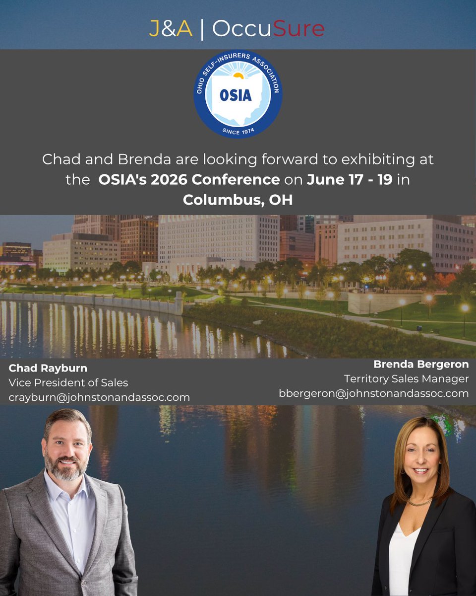 ja_safety's tweet photo. Chad and Brenda are looking forward to exhibiting at the OSIA's 2026 Conference on June 17 - 19 in Columbus, OH. Reach out to Chad or Brenda to connect.

.
.
#johnstonandassociates #OSHA #TPA #thirdpartyadministrator #occupationalsafety https://t.co/S2aoO7VAnq