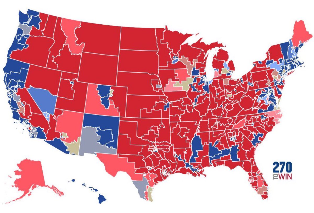 Milajoy's tweet photo. In order for the Democrats to take control of the House, Democrats would need ALL 11 toss up states. 

That would NEVER happen. 

LFG!

🔴 Republicans: 217 
🔵 Democrats: 207
🟡 Tossup: 11 https://t.co/eu4PdHiPlg