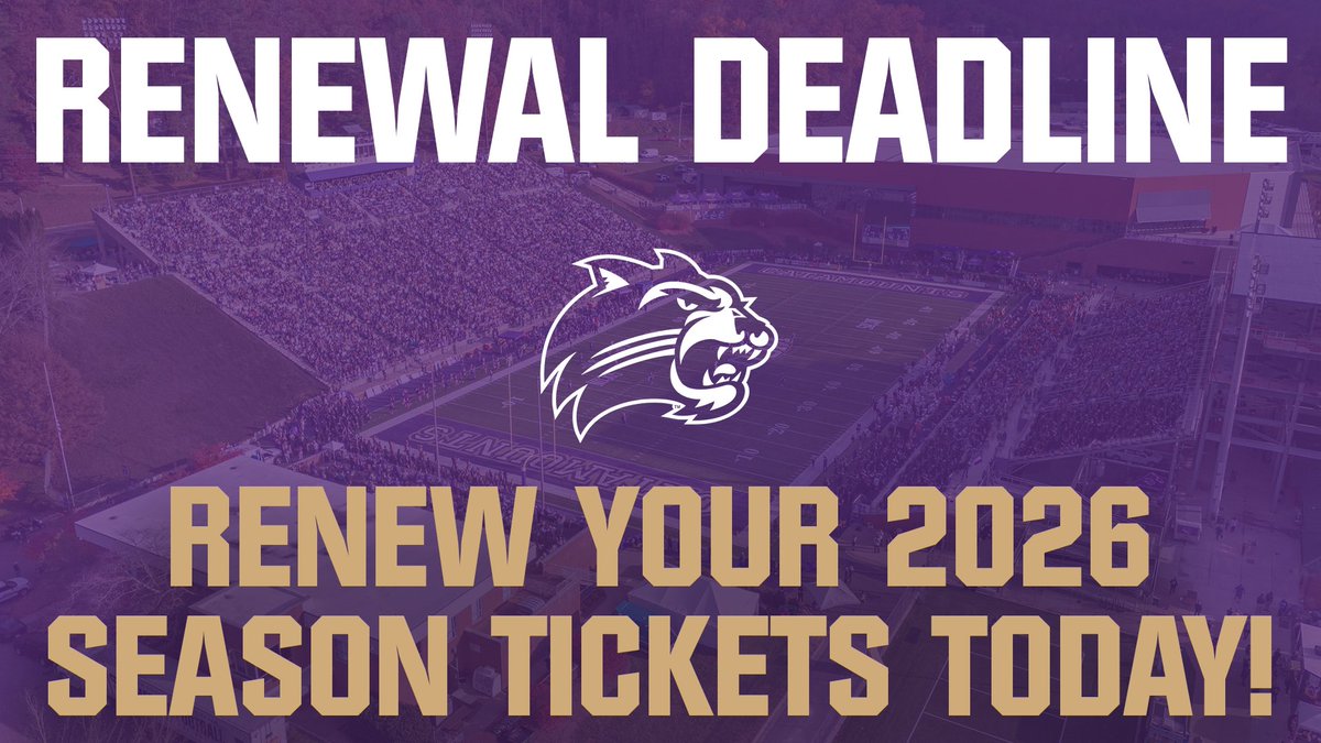 Catamounts's tweet photo. Catamount Nation, our 2026 Catamount Football Season Ticket renewal deadline is today! Any tickets not renewed today may become available to the general public. Lock in your seats today and don’t miss out on another exciting season in Catamount Country! https://t.co/VlWiLjj4vd