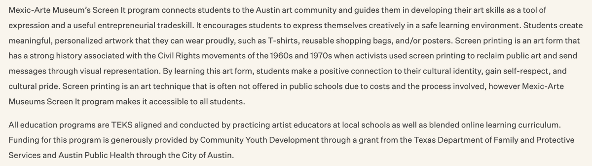data_atx's tweet photo. Austin city nonprofit contract of the day

$135k from Austin Public Health for a program to teach kids how to screen print activist t-shirts https://t.co/YzjQWmpHUG