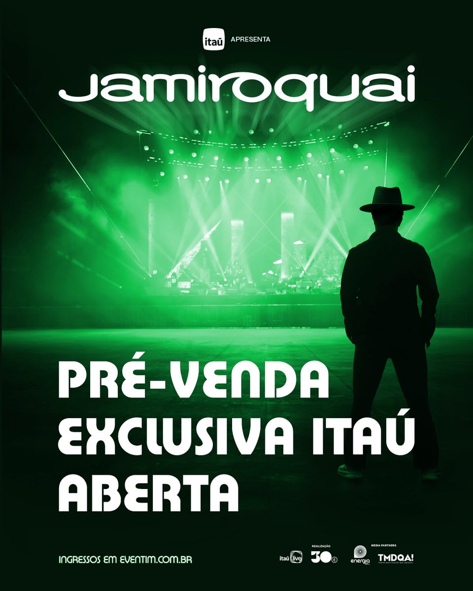 30ebr's tweet photo. 🚨Let me tell ya: a Pré-venda exclusiva @itau COMEÇOU! 🚨

O cronômetro zerou: a temporada de groove está oficialmente aberta e a pré-venda exclusiva @itau para o Jamiroquai tá ON! ⬇️ https://t.co/2PNdWias0v