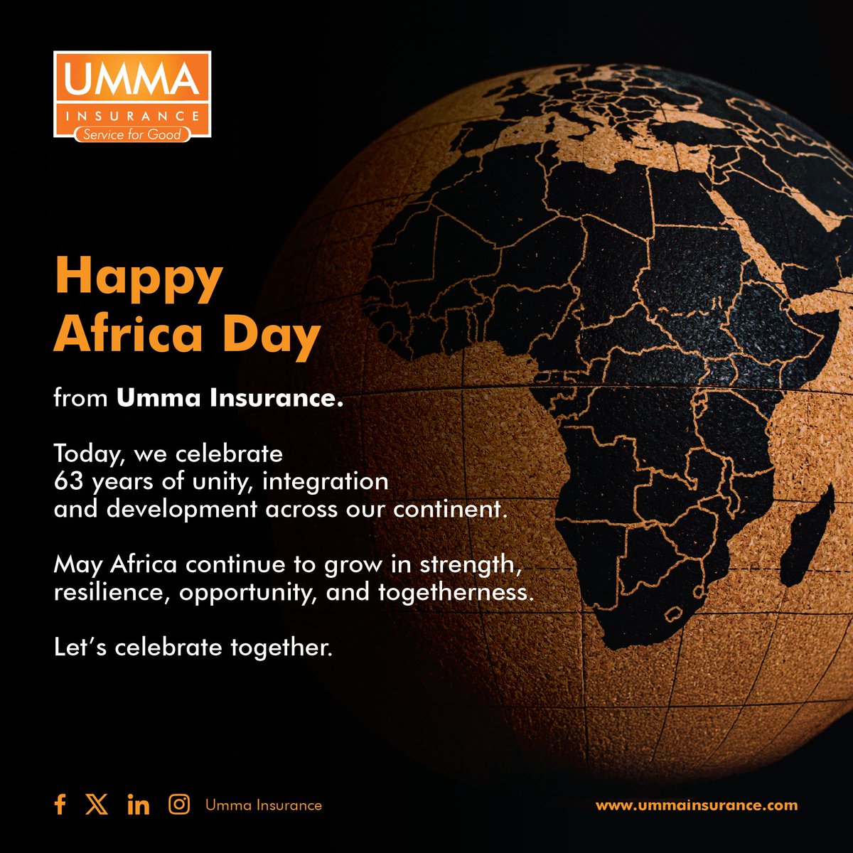 InsuranceUmma's tweet photo. Happy Africa Day from Umma Insurance.
Today, we celebrate 63 years of unity, integration and development across our continent.
May Africa continue to grow in strength, resilience, opportunity, and togetherness.
Let’s celebrate together. https://t.co/h0ziloNa6L
