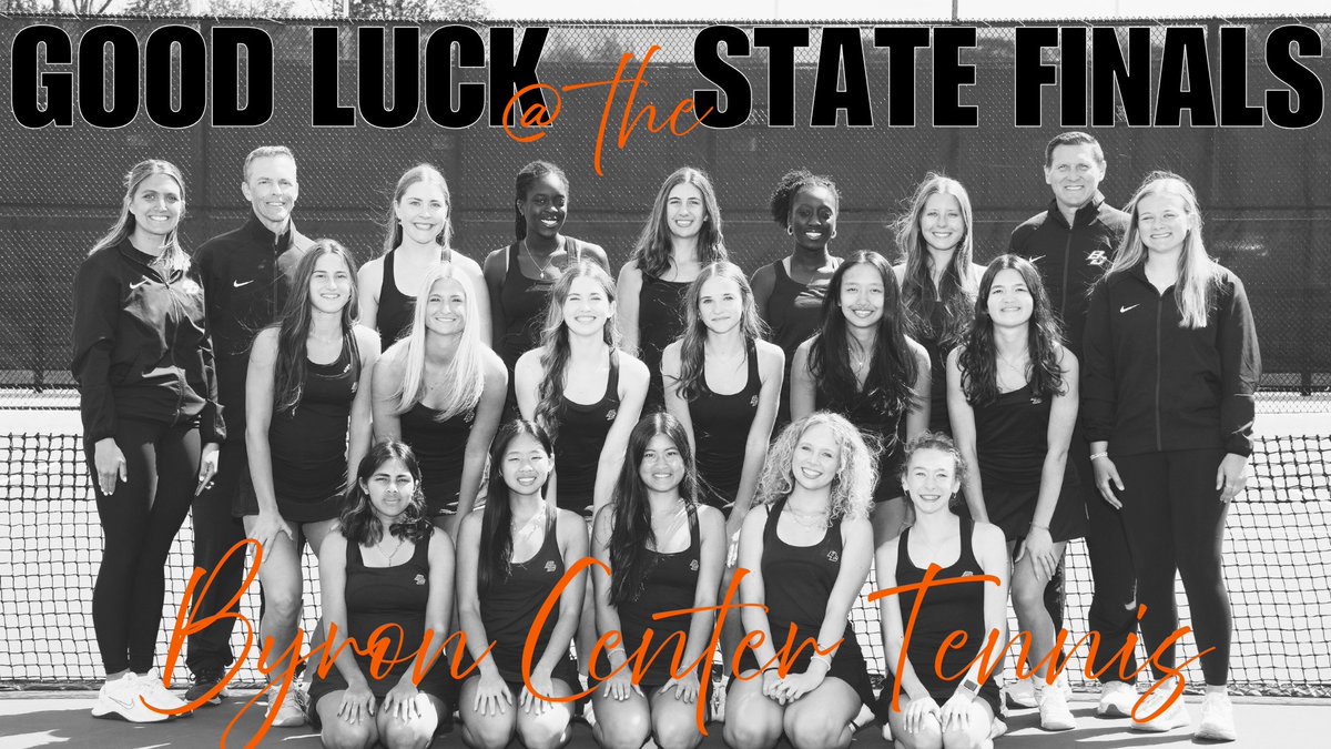 ByronCenterPS's tweet photo. Good luck to the Byron Center Girls Tennis team competing in the STATE FINALS in Midland! ✨🎾

Go Bulldogs!!!🐾🧡 https://t.co/l9522eatUZ
