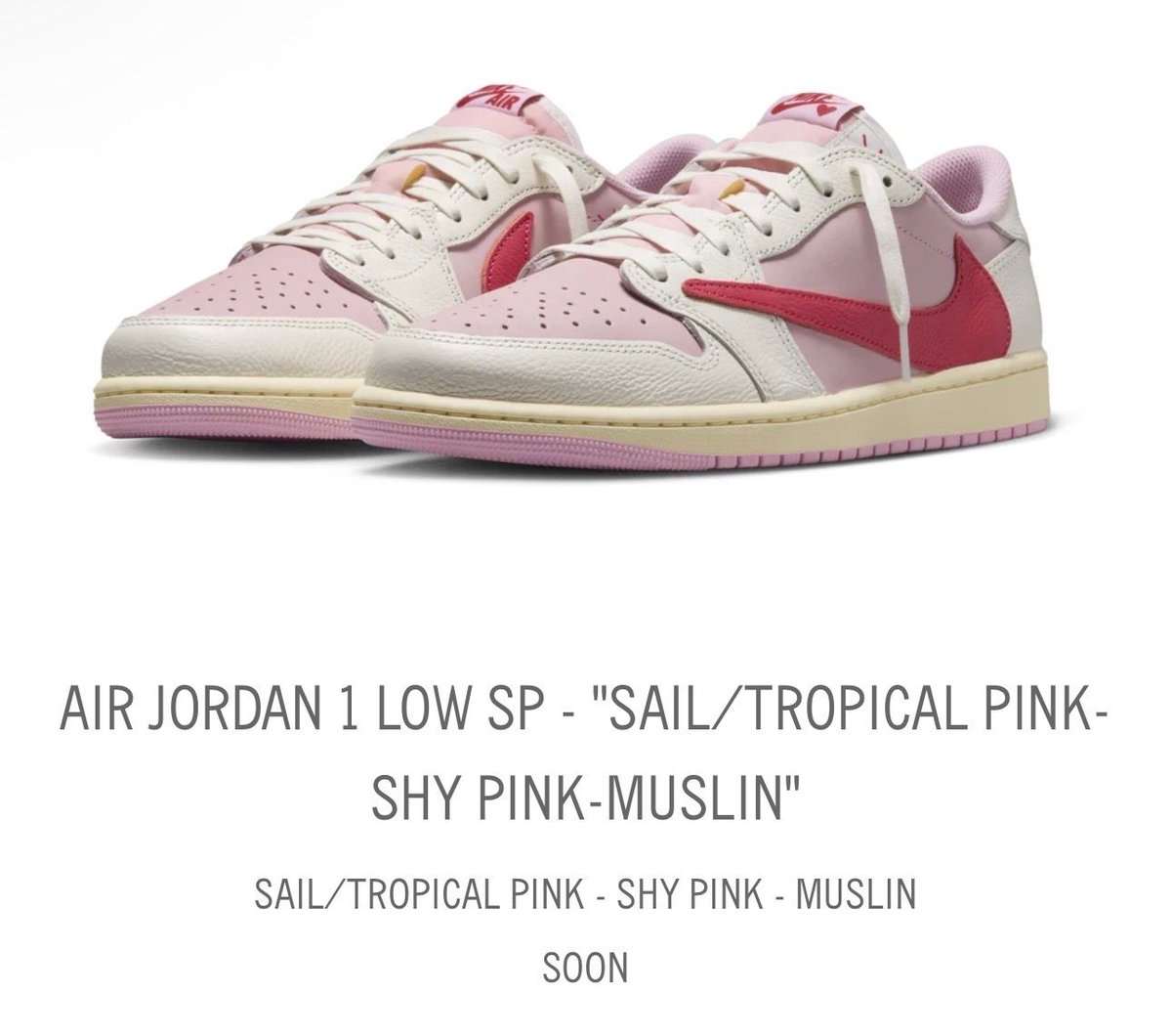 KicksFinder's tweet photo. COMING SOON via Travis Scott website
Travis Scott x Air Jordan 1 Low OG SP "Pink" Pack
(MERCH LIVE FCFS)

>> https://t.co/dggQahvkDp https://t.co/7tZOEU5eGK