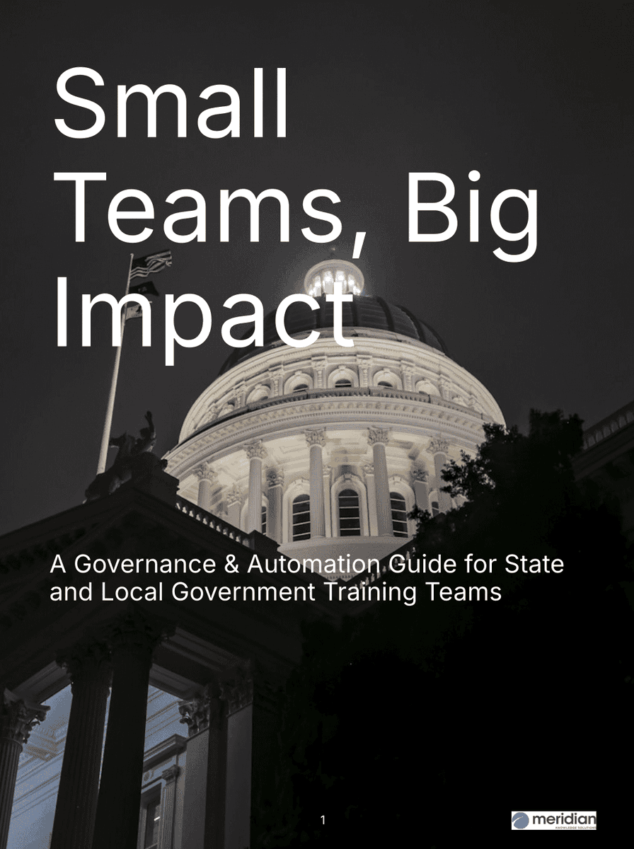 MeridianKS's tweet photo. Automation can help State &amp; Local Government training teams reduce admin burden without adding staff.

Download the guide: https://t.co/Zx0SxBABCD

#GovTech #Automation #LMS #ComplianceTraining https://t.co/yavaVGMFuU